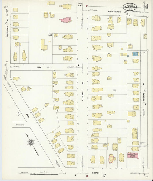 Sanborn Fire Insurance Map from Batavia, Genesee County, New York (1912), Sheet #0004 - Historic Sanborn Fire Insurance Map Print, vintage old map wall art, antique decor, genealogy gift, New York New York map
