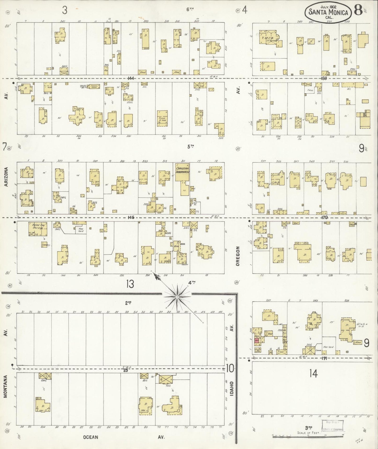 Sanborn Fire Insurance Map from Santa Monica, Los Angeles County, California (1902), Sheet #0008 - Complete Map Set gallery image, historic Sanborn map, vintage wall art, California California