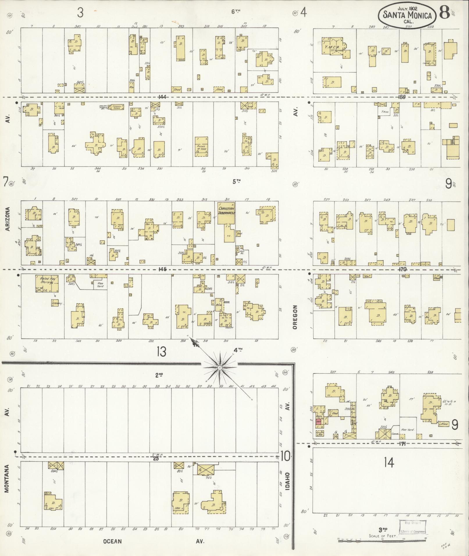 Sanborn Fire Insurance Map from Santa Monica, Los Angeles County, California (1902), Sheet #0008 - Complete Map Set gallery image, historic Sanborn map, vintage wall art, California California