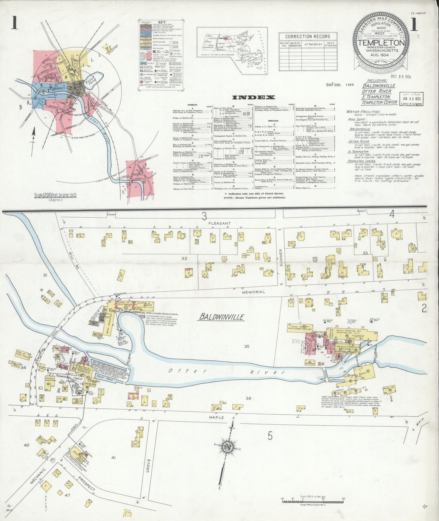 Sanborn Fire Insurance Map from Templeton, Worcester County, Massachusetts (1934), Sheet #0001 - Complete Map Set gallery image, historic Sanborn map, vintage wall art, Massachusetts Massachusetts