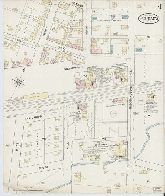 Sanborn Fire Insurance Map from Greencastle, Putnam County, Indiana (1887), Sheet #0004 - Historic Sanborn Fire Insurance Map Print, vintage old map wall art, antique decor, genealogy gift, Indiana Indiana map