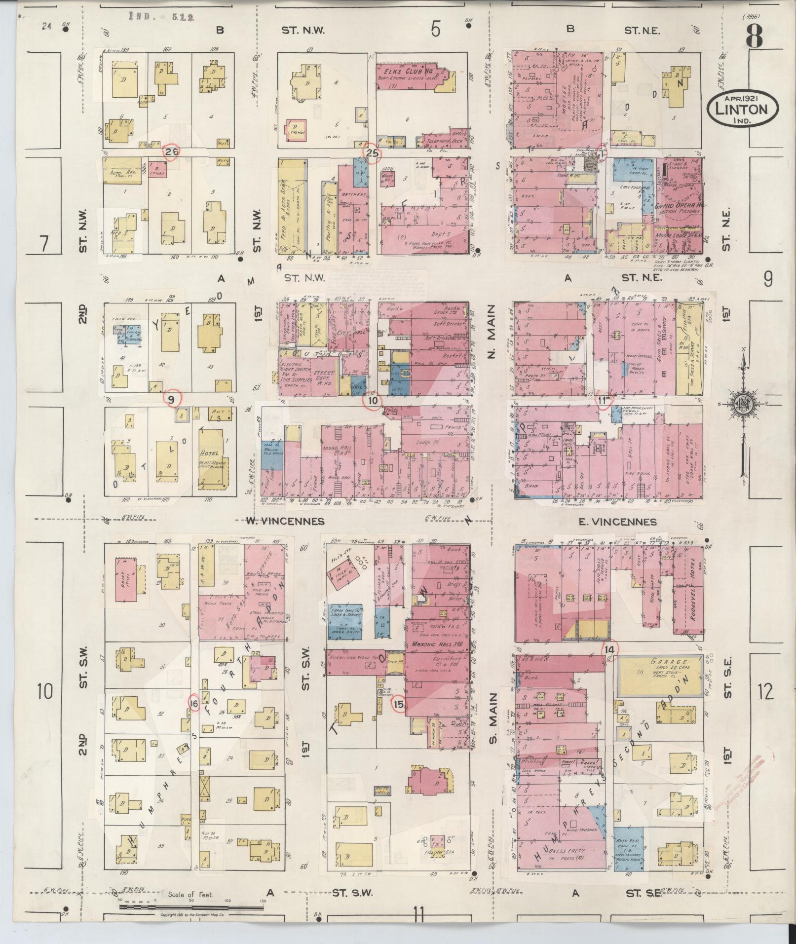 Sanborn Fire Insurance Map from Linton, Greene County, Indiana (1948), Sheet #0008 - Complete Map Set gallery image, historic Sanborn map, vintage wall art, Indiana Indiana