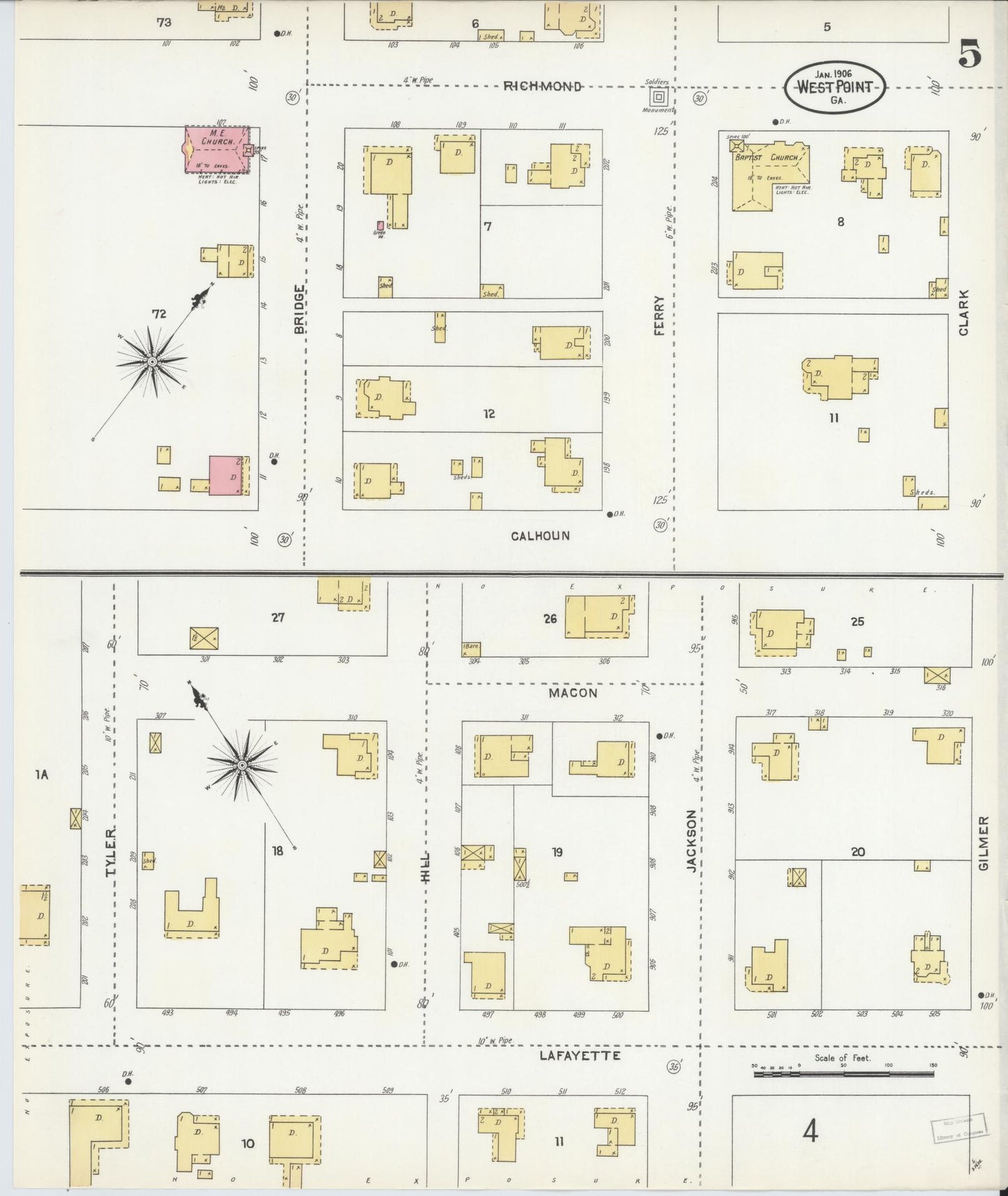 Sanborn Fire Insurance Map from West Point, Troup County, Georgia (1906), Sheet #0005 - Complete Map Set gallery image, historic Sanborn map, vintage wall art, Georgia Georgia