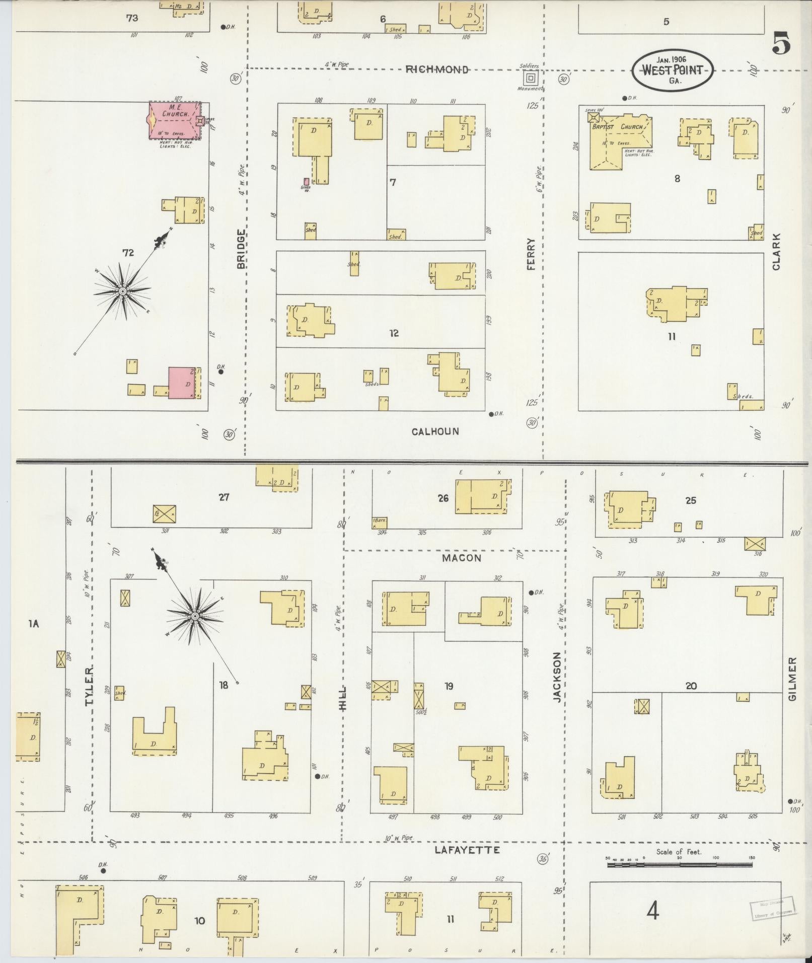 Sanborn Fire Insurance Map from West Point, Troup County, Georgia (1906), Sheet #0005 - Complete Map Set gallery image, historic Sanborn map, vintage wall art, Georgia Georgia