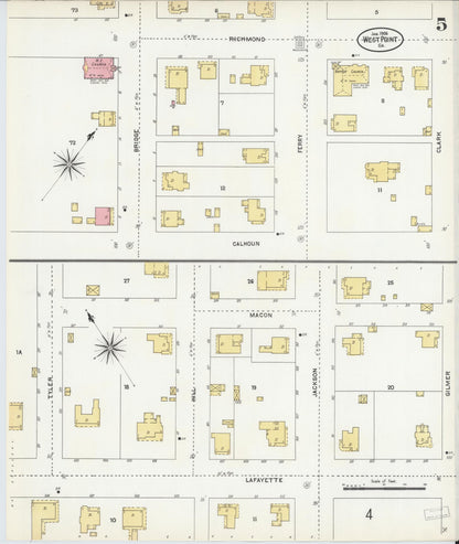 Sanborn Fire Insurance Map from West Point, Troup County, Georgia (1906), Sheet #0005 - Complete Map Set gallery image, historic Sanborn map, vintage wall art, Georgia Georgia