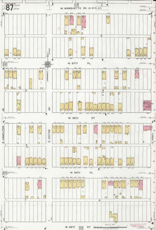 Sanborn Fire Insurance Map from Chicago, Cook County, Illinois (1920), Sheet #0087 - Historic Sanborn Fire Insurance Map Print, vintage old map wall art, antique decor, genealogy gift, Illinois Illinois map