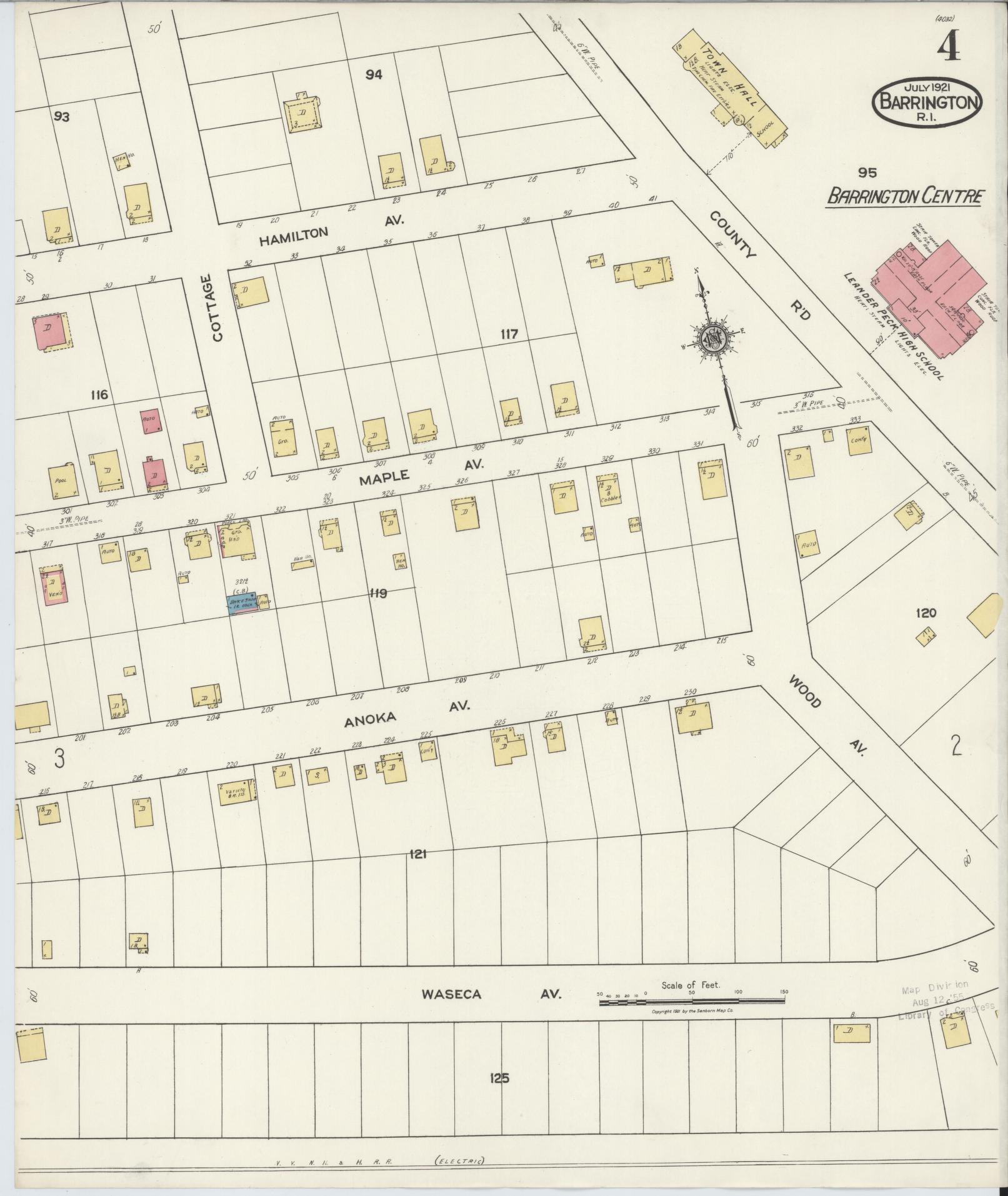 Sanborn Fire Insurance Map from Barrington, Bristol County, Rhode Island (1921), Sheet #0004 - Complete Map Set gallery image, historic Sanborn map, vintage wall art, Rhode Island Rhode Island