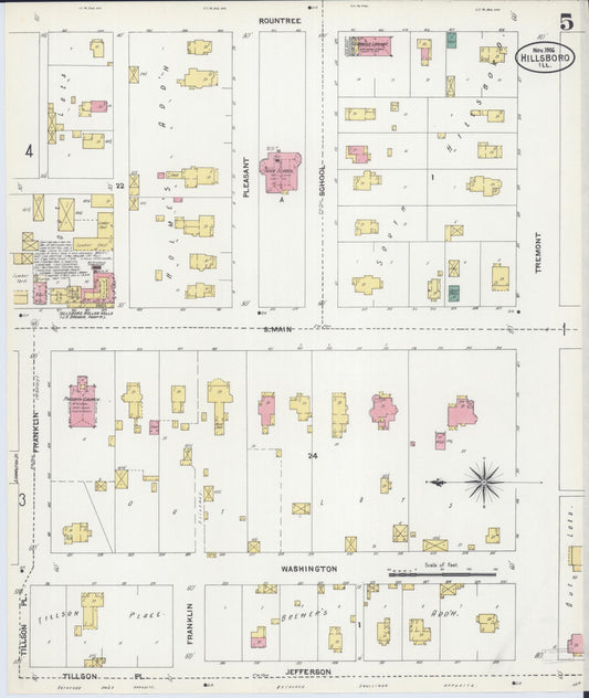 Sanborn Fire Insurance Map from Hillsboro, Montgomery County, Illinois (1906), Sheet #0005 - Historic Sanborn Fire Insurance Map Print, vintage old map wall art, antique decor, genealogy gift, Illinois Illinois map