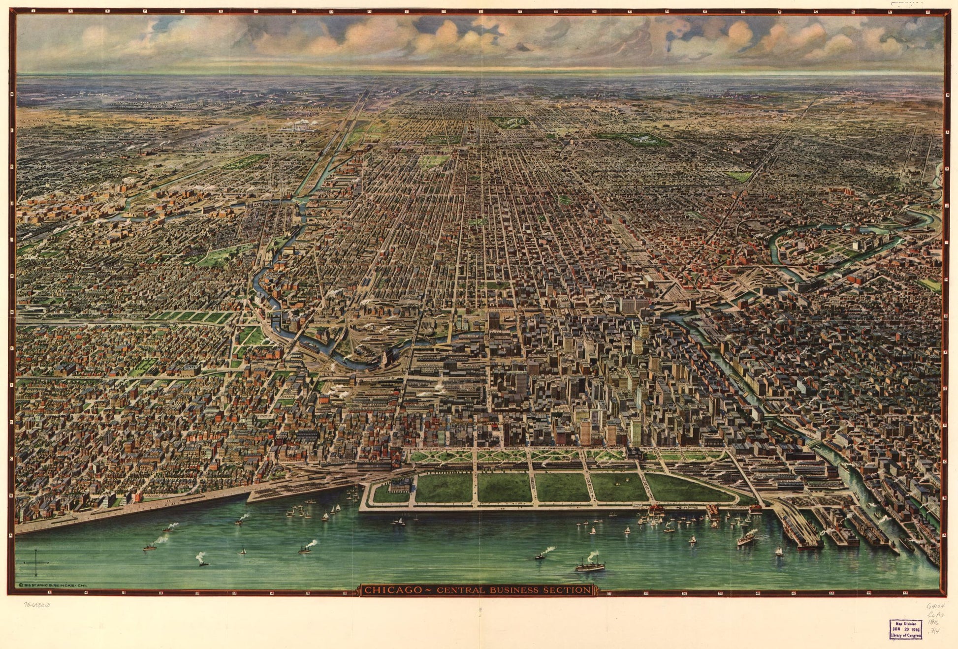 Chicago, central business section. (1916) – Historic Bird’s-Eye View Panorama Print