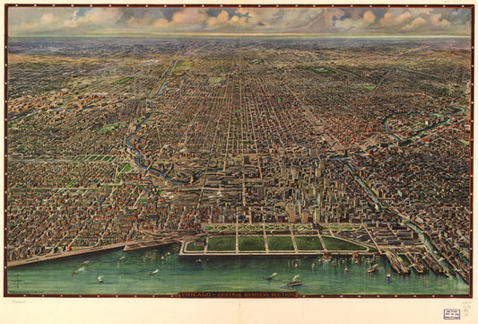 Chicago, central business section. (1916) – Historic Bird’s-Eye View Panorama Print