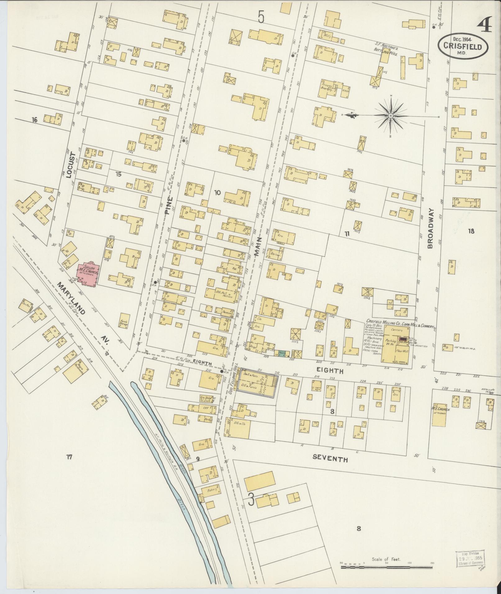 Sanborn Fire Insurance Map from Crisfield, Somerset County, Maryland (1904), Sheet #0004 - Complete Map Set gallery image, historic Sanborn map, vintage wall art, Maryland Maryland