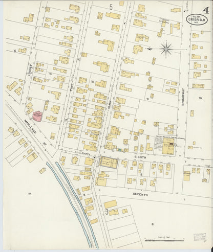 Sanborn Fire Insurance Map from Crisfield, Somerset County, Maryland (1904), Sheet #0004 - Complete Map Set gallery image, historic Sanborn map, vintage wall art, Maryland Maryland