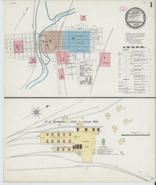 Sanborn Fire Insurance Map from Greenville, Mercer County, Pennsylvania (1888), Sheet #0001 - Historic Sanborn Fire Insurance Map Print, vintage old map wall art, antique decor, genealogy gift, Pennsylvania Pennsylvania map