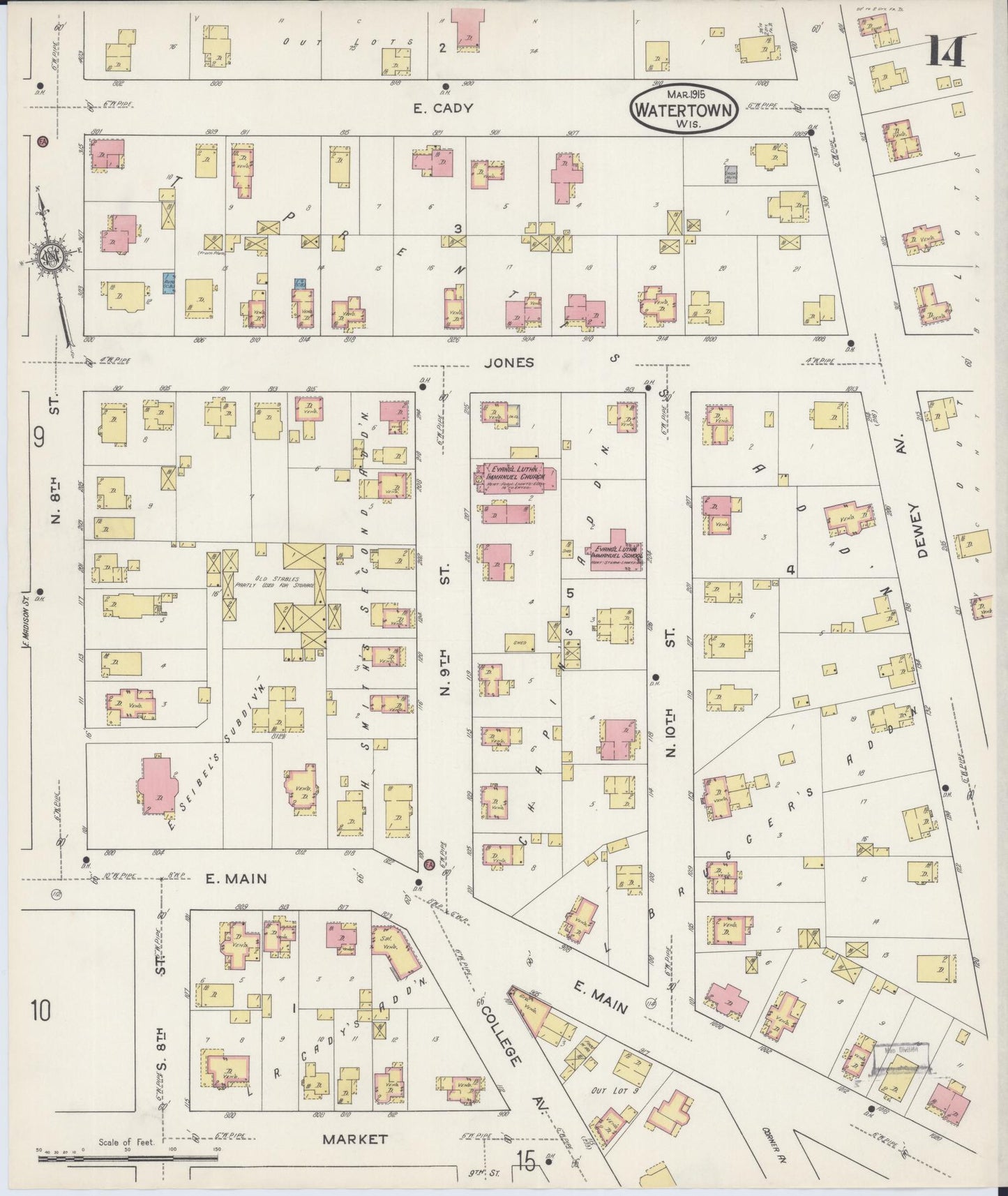Sanborn Fire Insurance Map from Watertown, Jefferson County, Wisconsin (1915), Sheet #0015 - Complete Map Set gallery image, historic Sanborn map, vintage wall art, Wisconsin Wisconsin