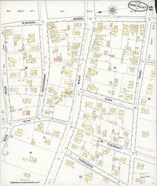 Sanborn Fire Insurance Map from Grass Valley, Nevada County, California (1891), Sheet #0002 - Historic Sanborn Fire Insurance Map Print, vintage old map wall art, antique decor, genealogy gift, California California map