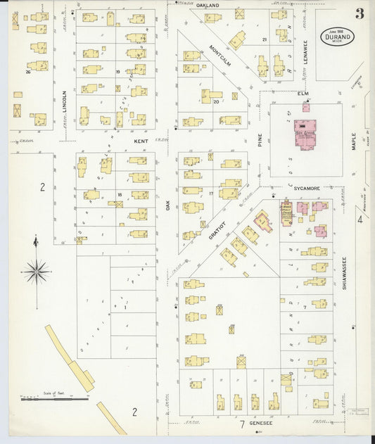 Sanborn Fire Insurance Map from Durand, Shiawassee County, Michigan (1908), Sheet #0003 - Historic Sanborn Fire Insurance Map Print, vintage old map wall art, antique decor, genealogy gift, Michigan Michigan map