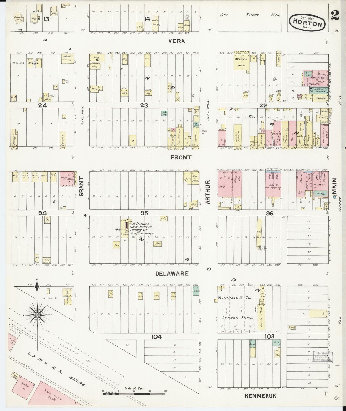 Sanborn Fire Insurance Map from Horton, Brown County, Kansas (1889), Sheet #0002 - Complete Map Set gallery image, historic Sanborn map, vintage wall art, Kansas Kansas