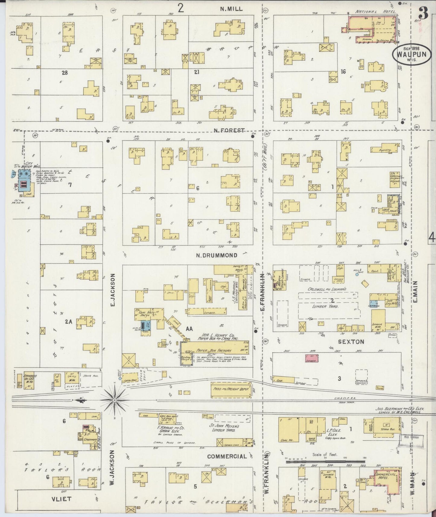 Sanborn Fire Insurance Map from Waupun, Dodge and Fond du Lac Counties, Wisconsin (1898), Sheet #0003 - Complete Map Set gallery image, historic Sanborn map, vintage wall art, Wisconsin Wisconsin