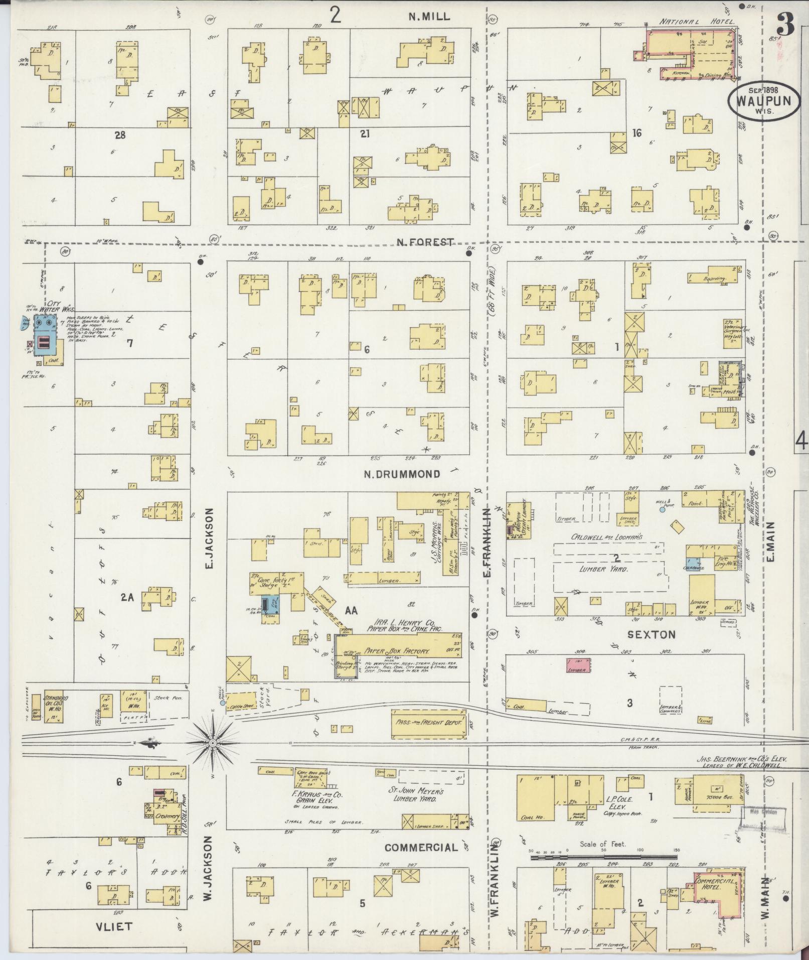 Sanborn Fire Insurance Map from Waupun, Dodge and Fond du Lac Counties, Wisconsin (1898), Sheet #0003 - Complete Map Set gallery image, historic Sanborn map, vintage wall art, Wisconsin Wisconsin