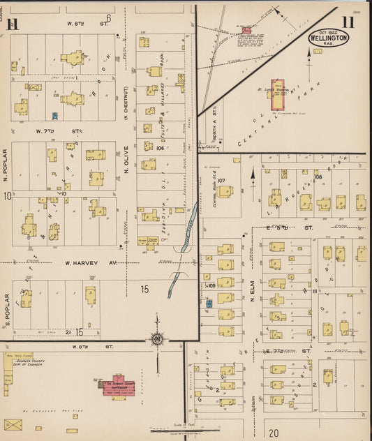 Sanborn Fire Insurance Map from Wellington, Sumner County, Kansas (1922), Sheet #0011 - Historic Sanborn Fire Insurance Map Print, vintage old map wall art, antique decor, genealogy gift, Kansas Kansas map