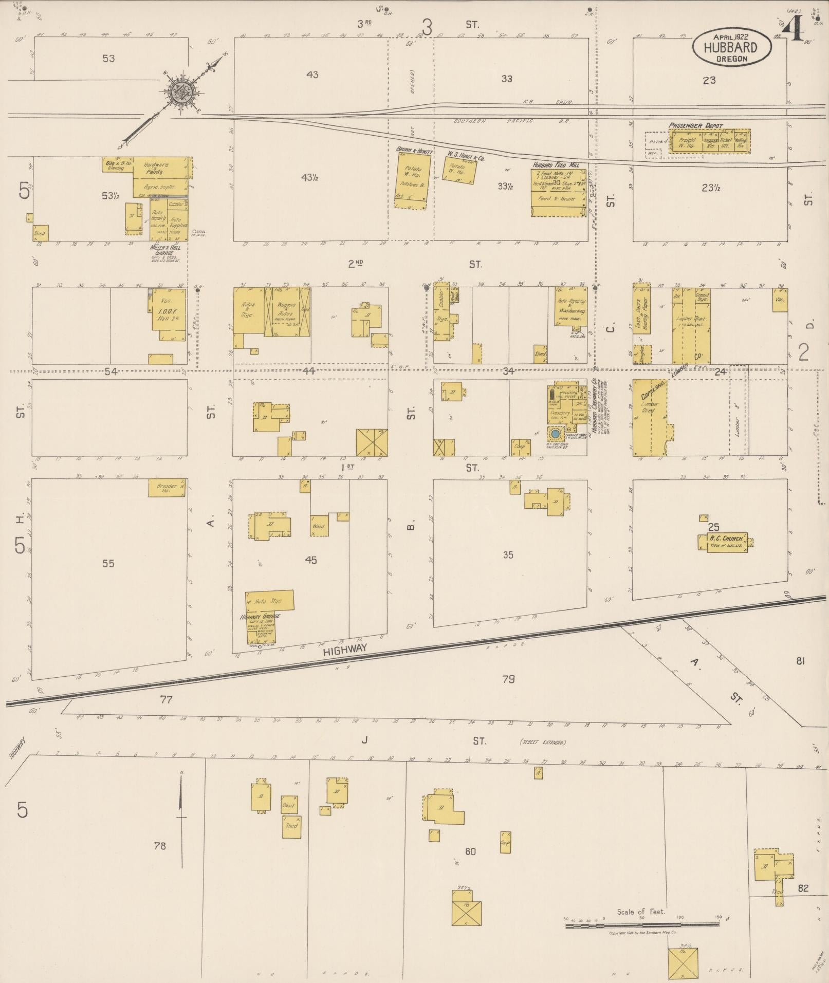 Sanborn Fire Insurance Map from Hubbard, Marion County, Oregon (1922), Sheet #0004 - Historic Sanborn Fire Insurance Map Print, vintage old map wall art, antique decor, genealogy gift, Oregon Oregon map