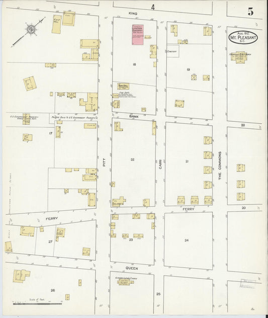 Sanborn Fire Insurance Map from Mount Pleasant, Charleston County, South Carolina (1912), Sheet #0005 - Historic Sanborn Fire Insurance Map Print, vintage old map wall art, antique decor, genealogy gift, South Carolina South Carolina map