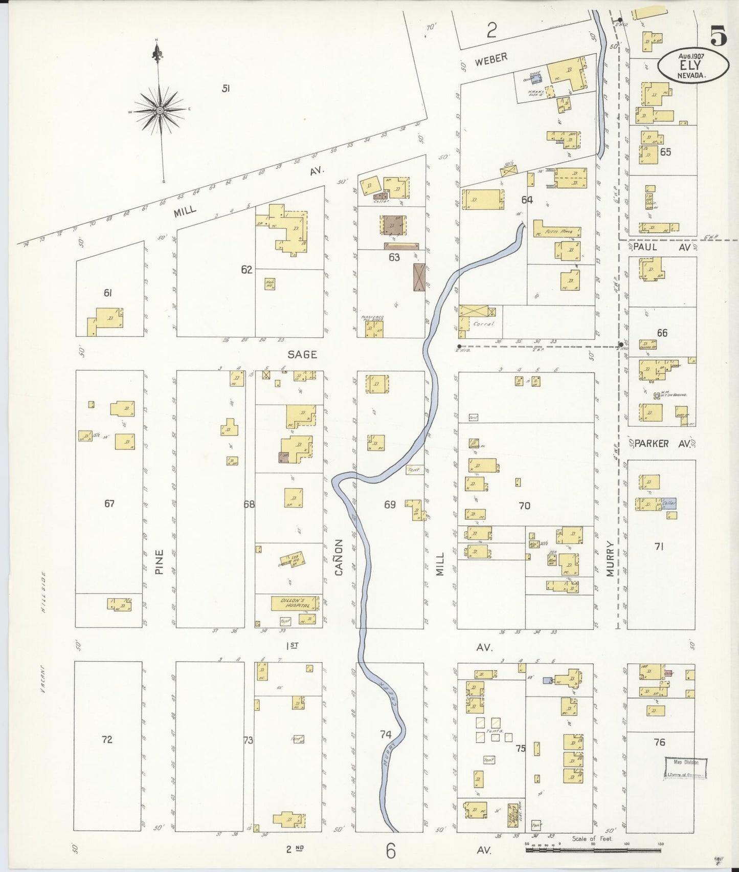 Sanborn Fire Insurance Map from Ely, White Pine County, Nevada (1907), Sheet #0005 - Complete Map Set gallery image, historic Sanborn map, vintage wall art, Nevada Nevada