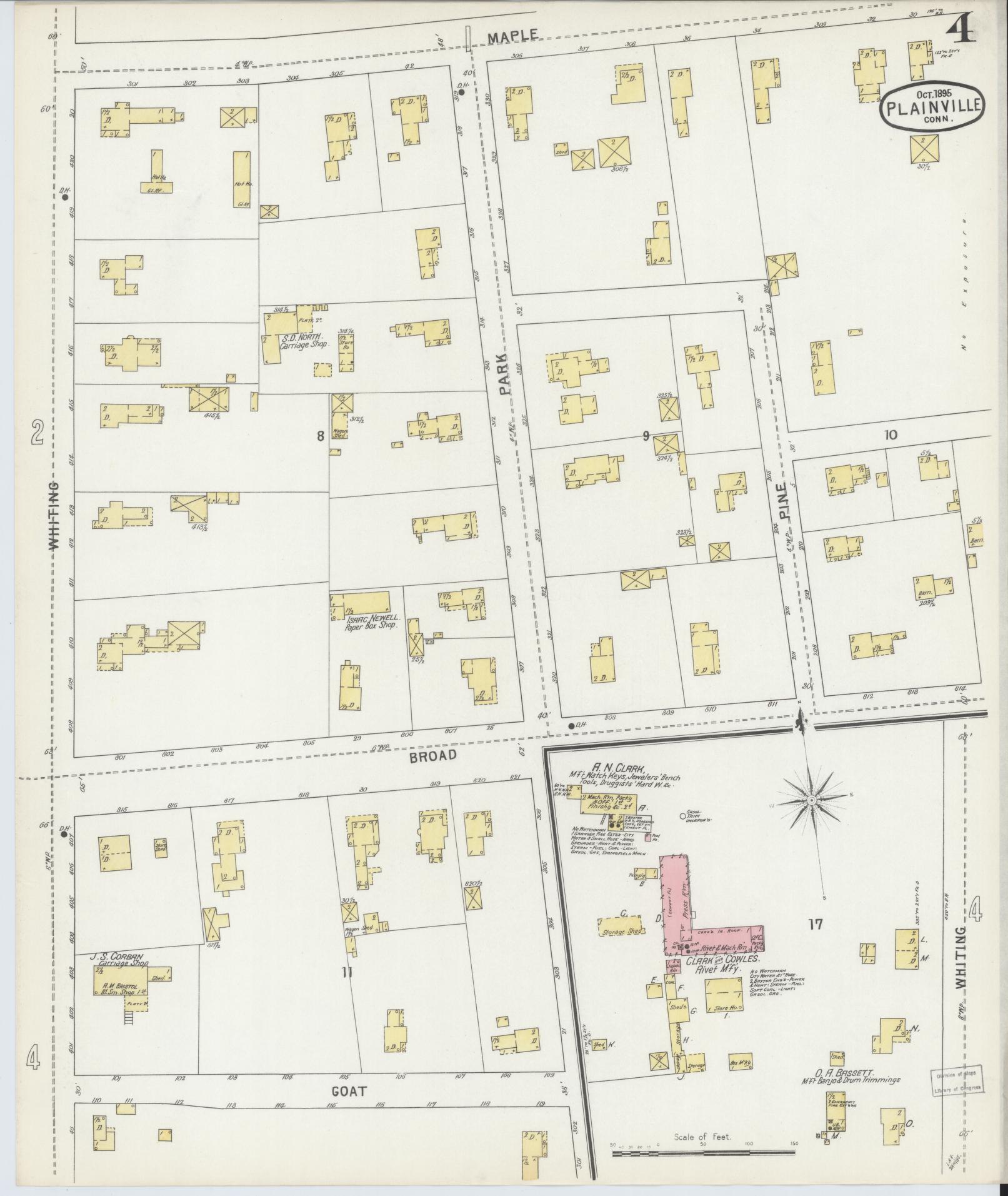 Sanborn Fire Insurance Map from Plainville, Hartford County, Connecticut (1895), Sheet #0004 - Complete Map Set gallery image, historic Sanborn map, vintage wall art, Connecticut Connecticut