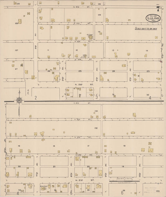 Sanborn Fire Insurance Map from Luling, Caldwell County, Texas (1921), Sheet #0007 - Historic Sanborn Fire Insurance Map Print, vintage old map wall art, antique decor, genealogy gift, Texas Texas map