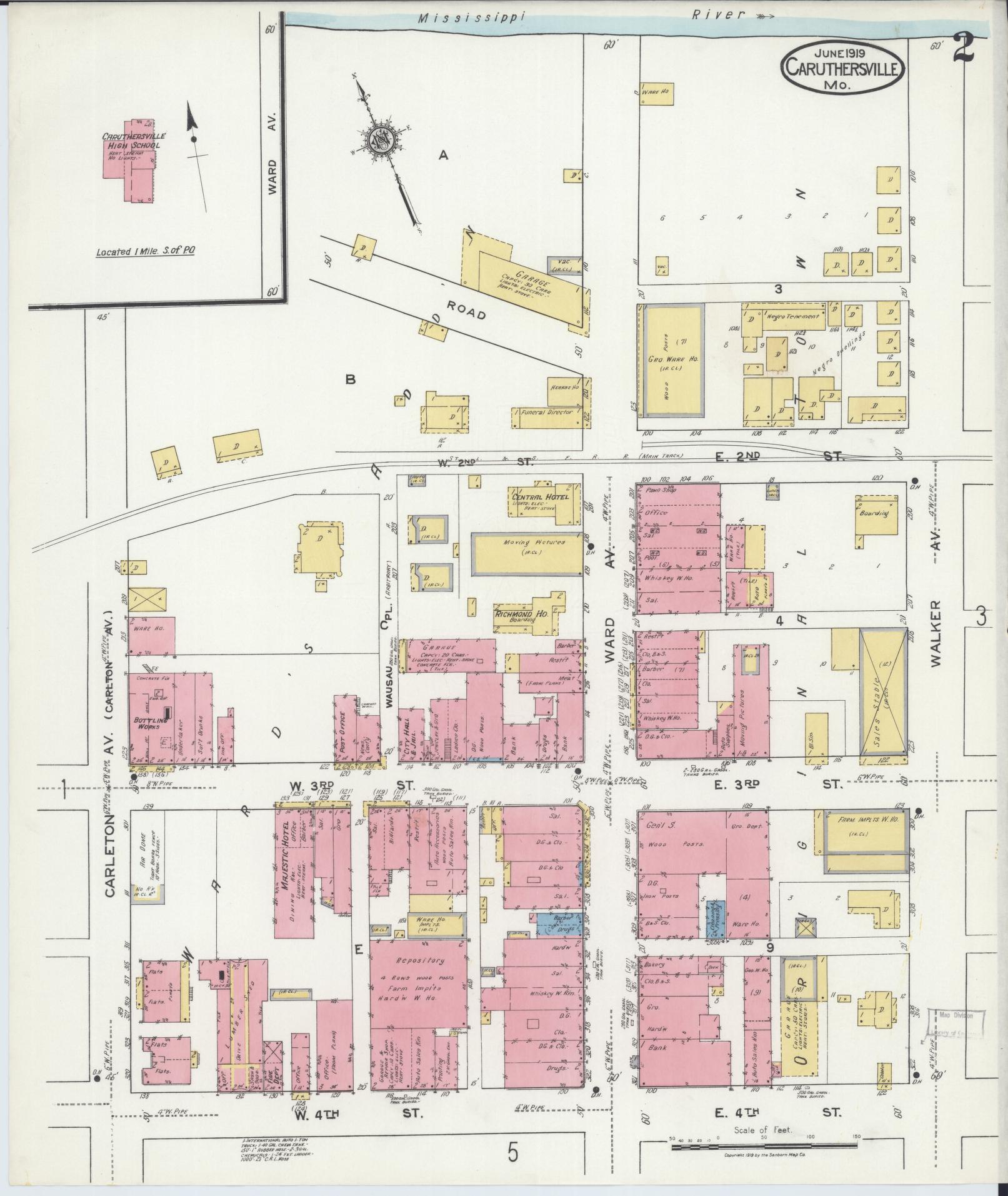 Sanborn Fire Insurance Map from Caruthersville, Pemiscot County, Missouri (1919), Sheet #0002 - Complete Map Set gallery image, historic Sanborn map, vintage wall art, Missouri Missouri