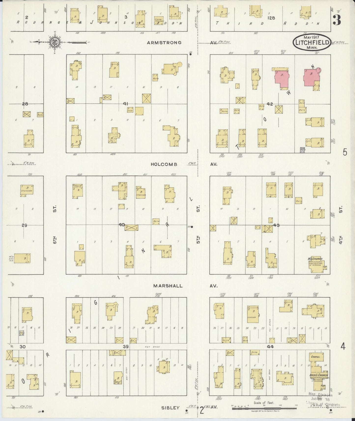 Sanborn Fire Insurance Map from Litchfield, Meeker County, Minnesota (1917), Sheet #0003 - Historic Sanborn Fire Insurance Map Print, vintage old map wall art, antique decor, genealogy gift, Minnesota Minnesota map