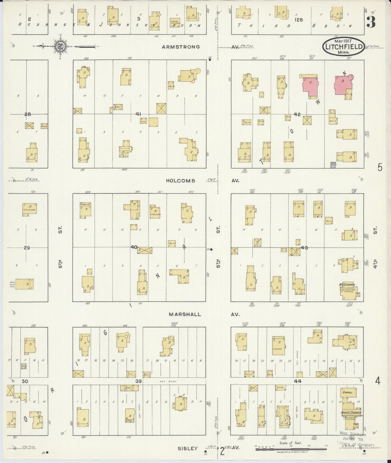 Sanborn Fire Insurance Map from Litchfield, Meeker County, Minnesota (1917), Sheet #0003 - Historic Sanborn Fire Insurance Map Print, vintage old map wall art, antique decor, genealogy gift, Minnesota Minnesota map
