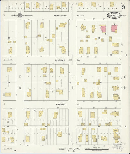 Sanborn Fire Insurance Map from Litchfield, Meeker County, Minnesota (1917), Sheet #0003 - Historic Sanborn Fire Insurance Map Print, vintage old map wall art, antique decor, genealogy gift, Minnesota Minnesota map