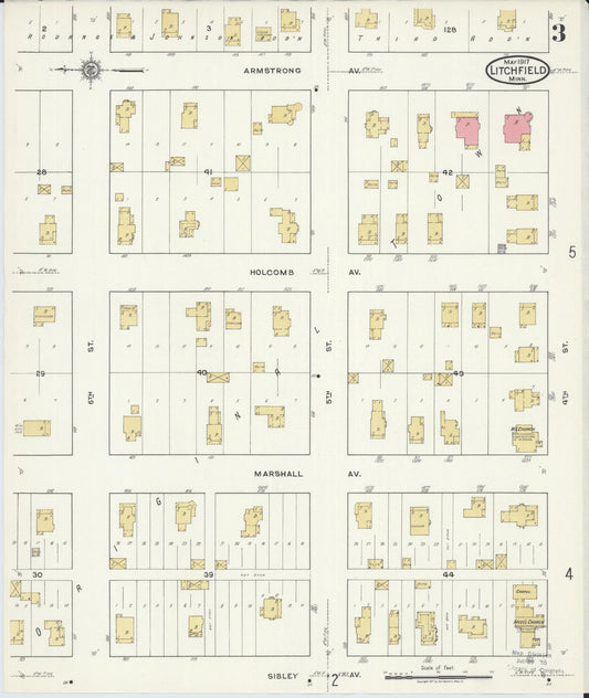 Sanborn Fire Insurance Map from Litchfield, Meeker County, Minnesota (1917), Sheet #0003 - Historic Sanborn Fire Insurance Map Print, vintage old map wall art, antique decor, genealogy gift, Minnesota Minnesota map