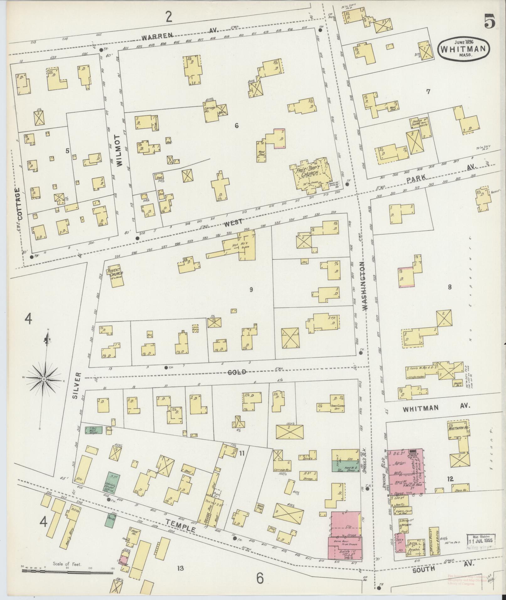 Sanborn Fire Insurance Map from Whitman, Plymouth County, Massachusetts (1896), Sheet #0005 - Complete Map Set gallery image, historic Sanborn map, vintage wall art, Massachusetts Massachusetts