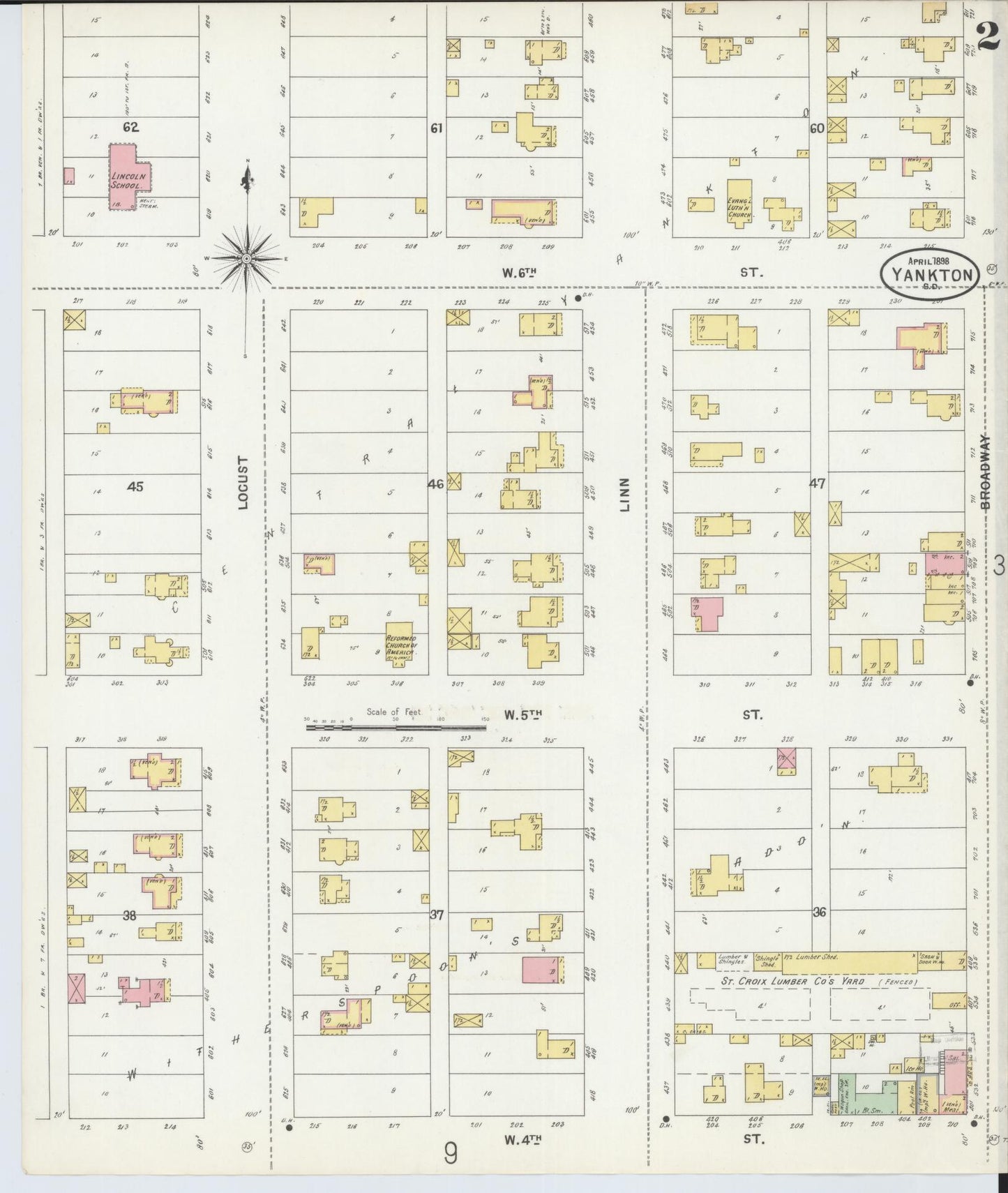 Sanborn Fire Insurance Map from Yankton, Yankton County, South Dakota (1898), Sheet #0002 - Complete Map Set gallery image, historic Sanborn map, vintage wall art, South Dakota South Dakota