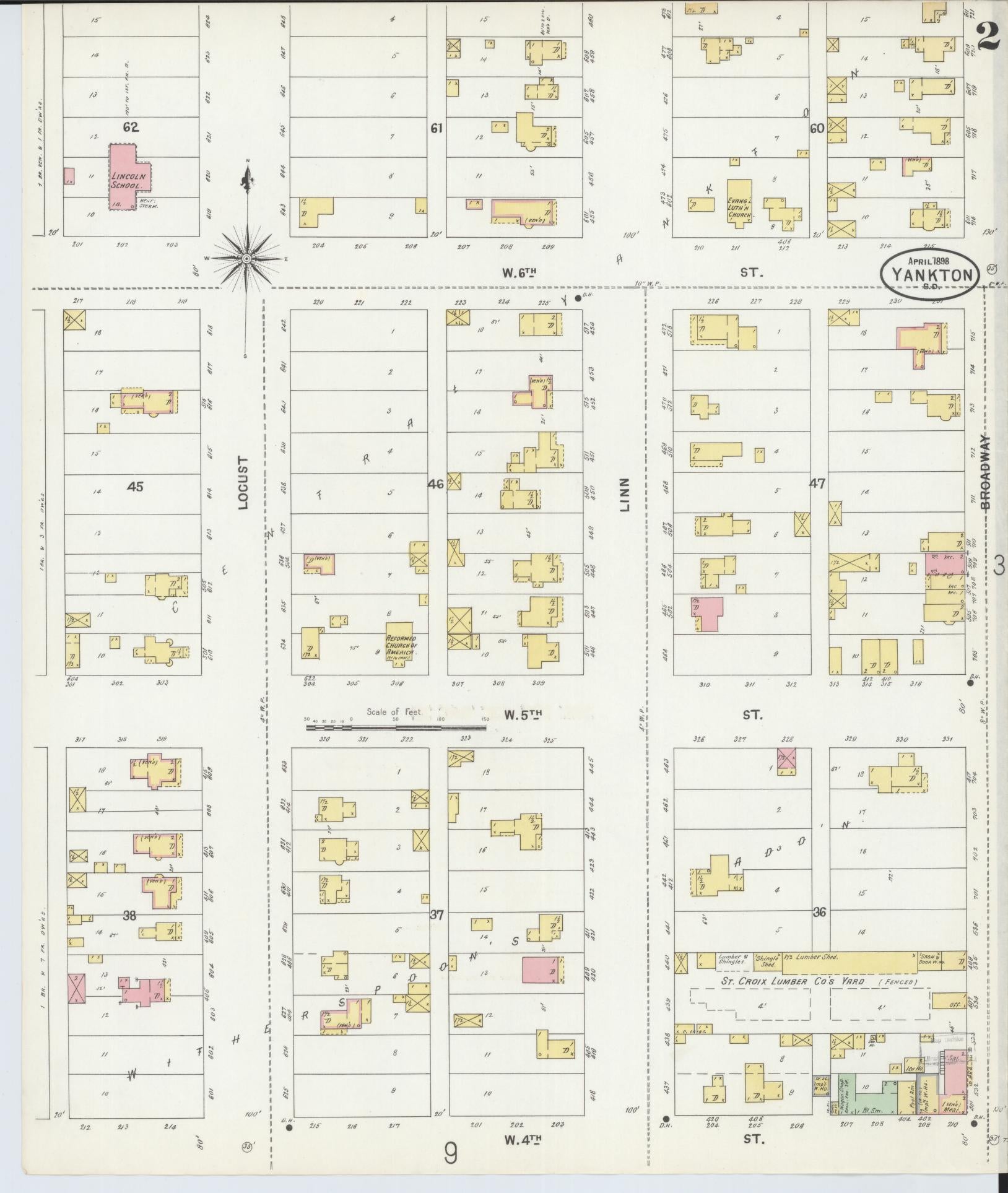 Sanborn Fire Insurance Map from Yankton, Yankton County, South Dakota (1898), Sheet #0002 - Complete Map Set gallery image, historic Sanborn map, vintage wall art, South Dakota South Dakota