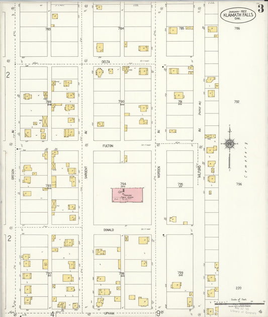 Sanborn Fire Insurance Map from Klamath Falls, Klamath County, Oregon (1921), Sheet #0003 - Historic Sanborn Fire Insurance Map Print, vintage old map wall art, antique decor, genealogy gift, Oregon Oregon map