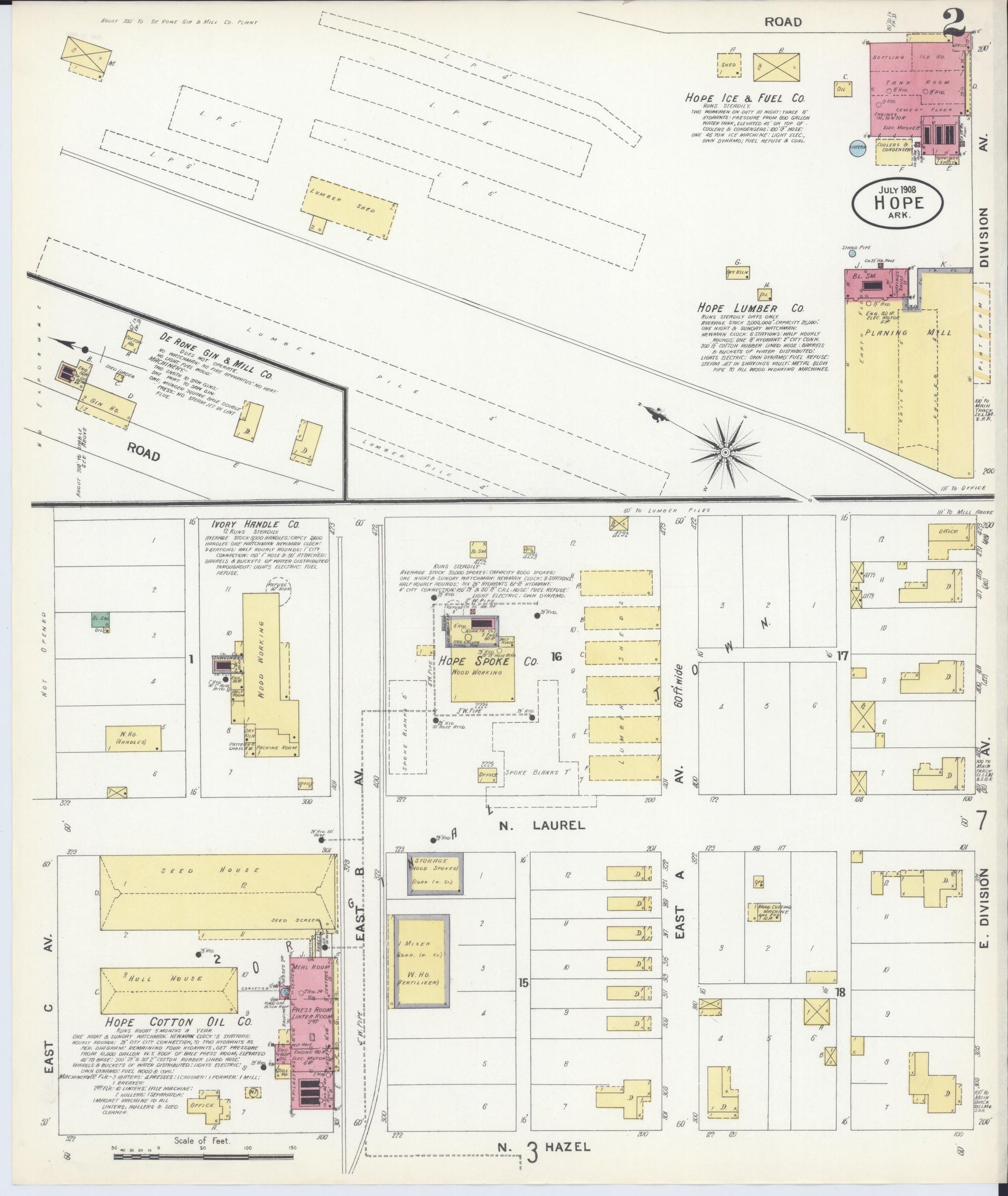 Sanborn Fire Insurance Map from Hope, Hempstead County, Arkansas (1908), Sheet #0002 - Complete Map Set gallery image, historic Sanborn map, vintage wall art, Arkansas Arkansas