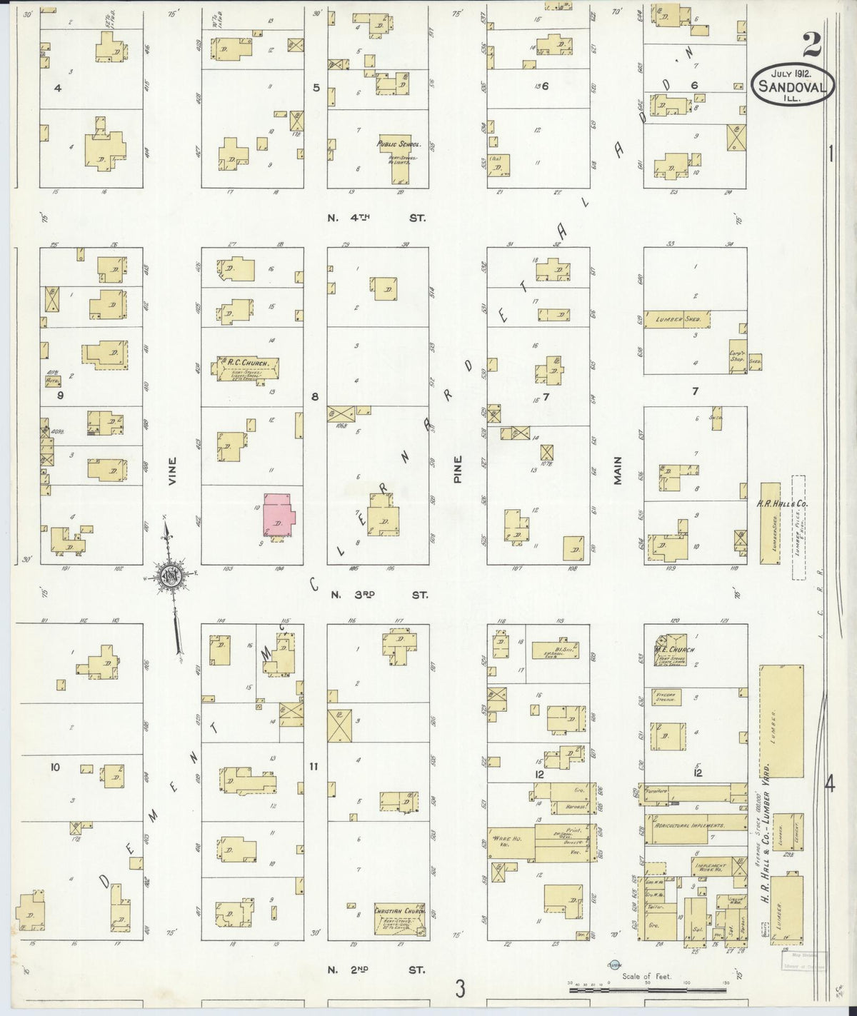 Sanborn Fire Insurance Map from Sandoval, Marion County, Illinois (1912), Sheet #0002 - Historic Sanborn Fire Insurance Map Print, vintage old map wall art, antique decor, genealogy gift, Illinois Illinois map