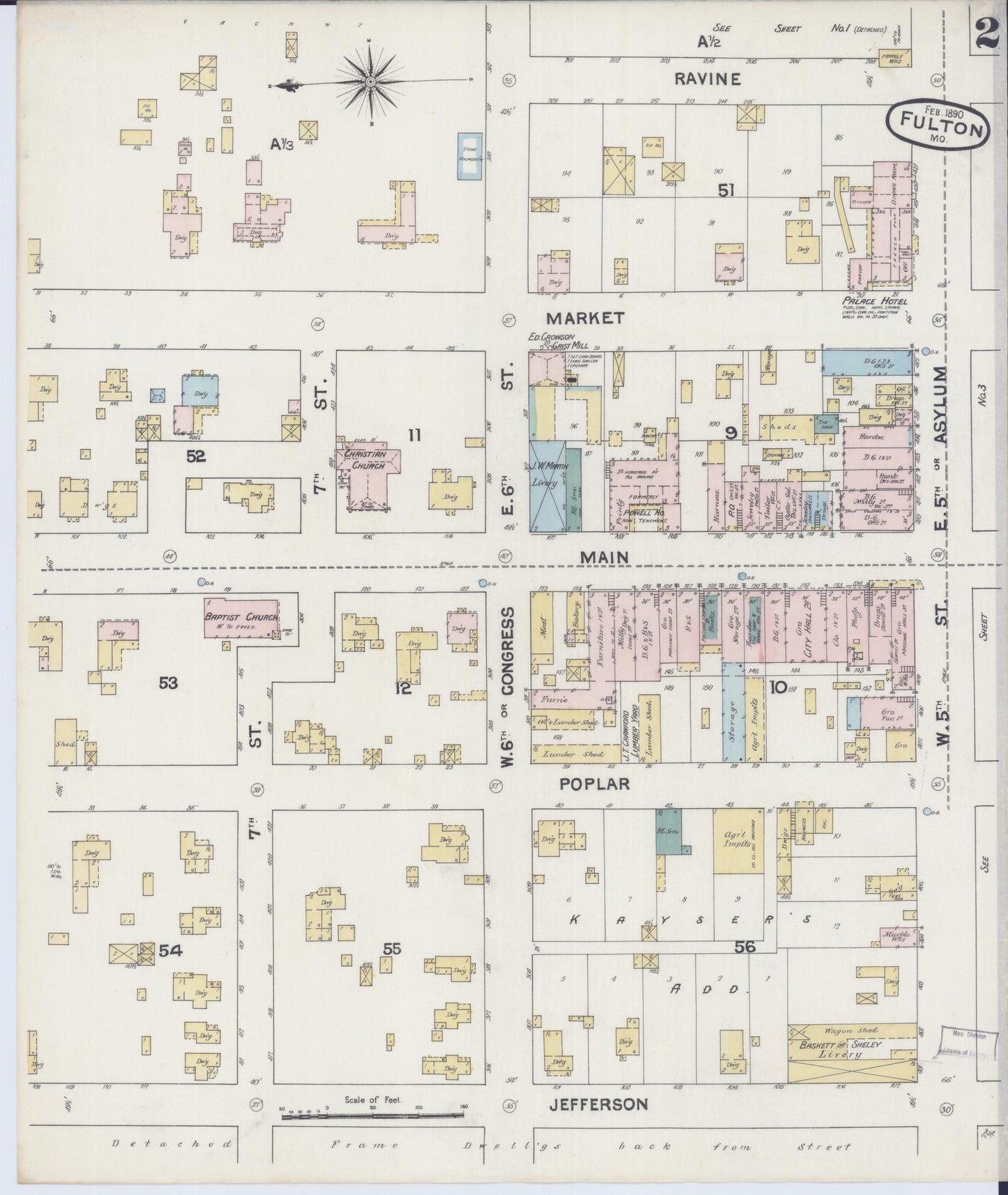 Sanborn Fire Insurance Map from Fulton, Callaway County, Missouri (1890), Sheet #0002 - Historic Sanborn Fire Insurance Map Print, vintage old map wall art, antique decor, genealogy gift, Missouri Missouri map