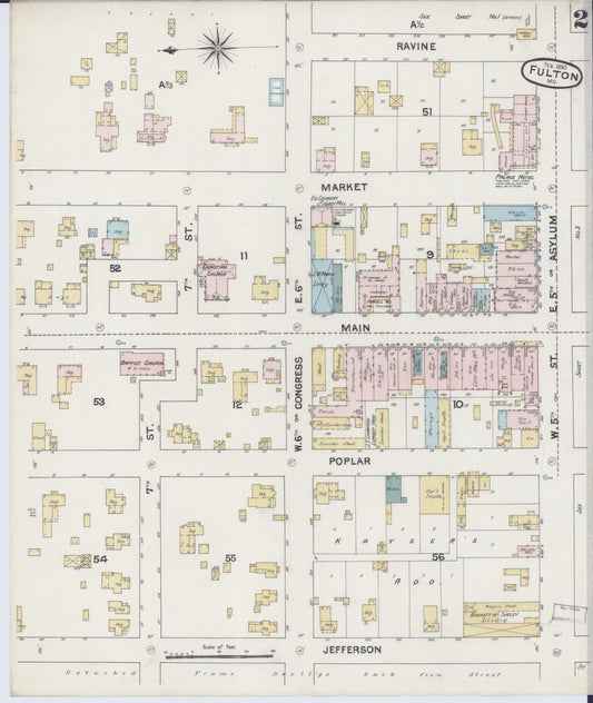 Sanborn Fire Insurance Map from Fulton, Callaway County, Missouri (1890), Sheet #0002 - Historic Sanborn Fire Insurance Map Print, vintage old map wall art, antique decor, genealogy gift, Missouri Missouri map