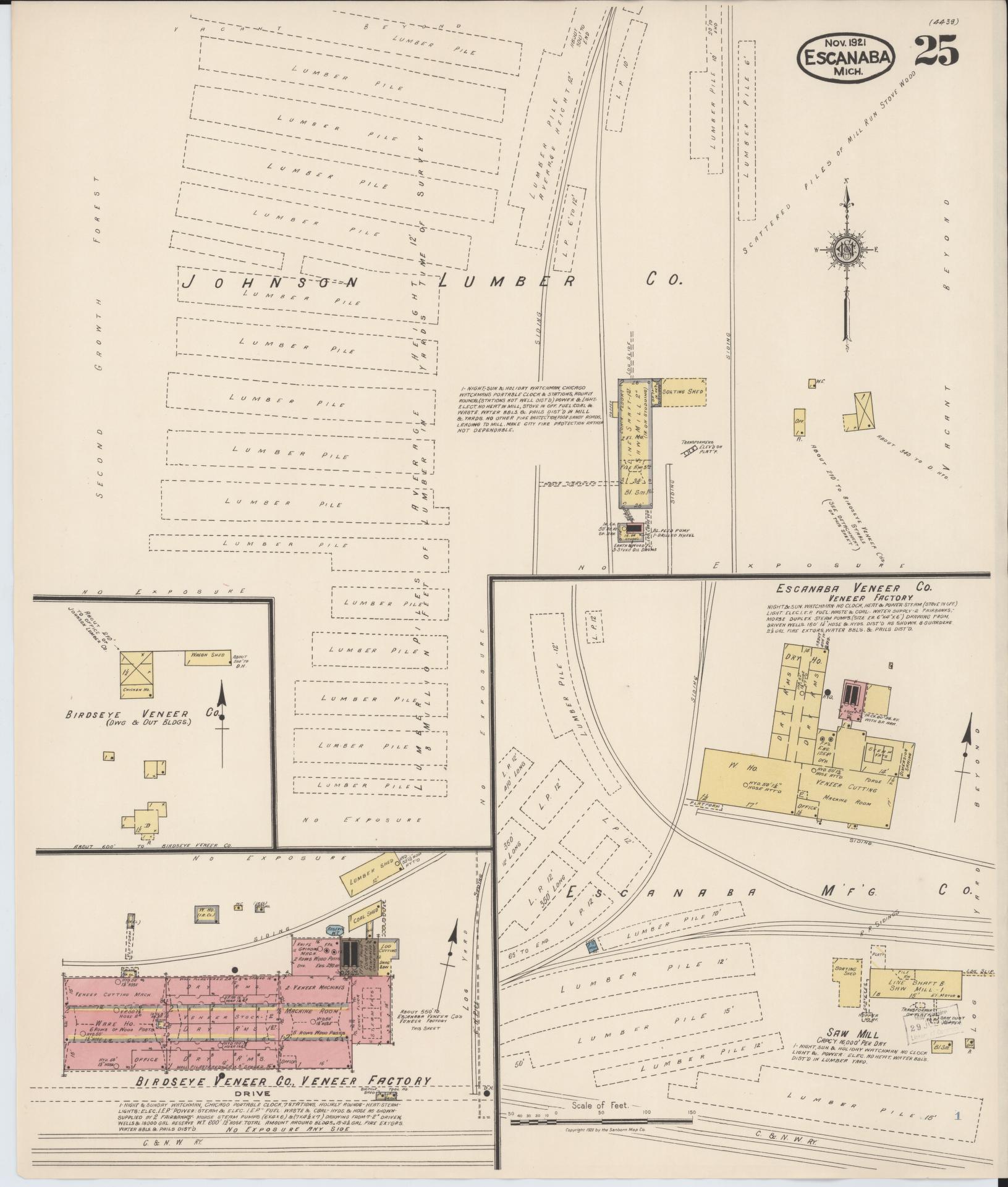 Sanborn Fire Insurance Map from Escanaba, Delta County, Michigan (1921), Sheet #0025 - Historic Sanborn Fire Insurance Map Print, vintage old map wall art, antique decor, genealogy gift, Michigan Michigan map