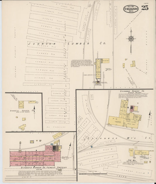 Sanborn Fire Insurance Map from Escanaba, Delta County, Michigan (1921), Sheet #0025 - Historic Sanborn Fire Insurance Map Print, vintage old map wall art, antique decor, genealogy gift, Michigan Michigan map