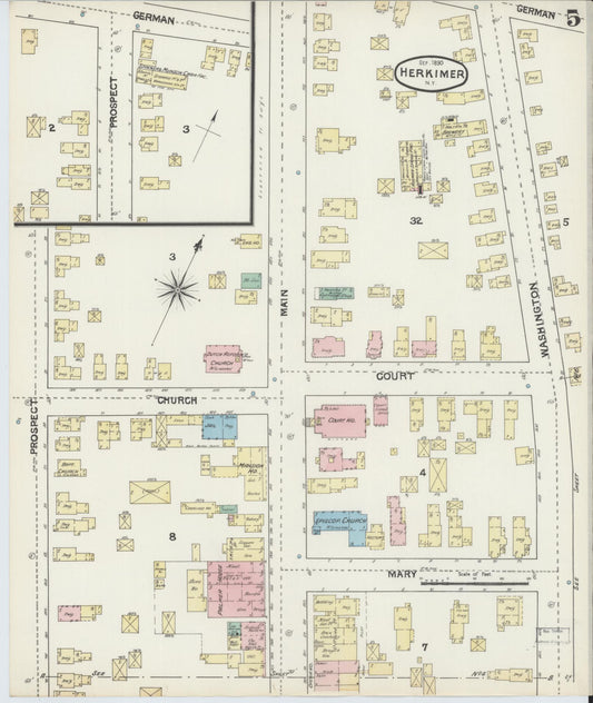 Sanborn Fire Insurance Map from Herkimer, Herkimer County, New York (1890), Sheet #0005 - Historic Sanborn Fire Insurance Map Print, vintage old map wall art, antique decor, genealogy gift, New York New York map