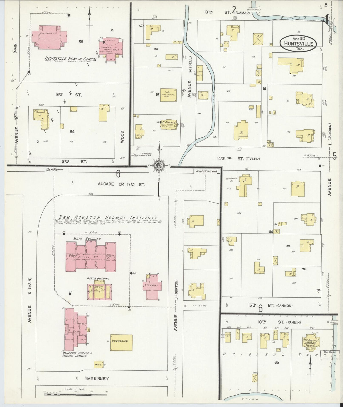 Sanborn Fire Insurance Map from Huntsville, Walker County, Texas (1912), Sheet #0004 - Complete Map Set gallery image, historic Sanborn map, vintage wall art, Texas Texas