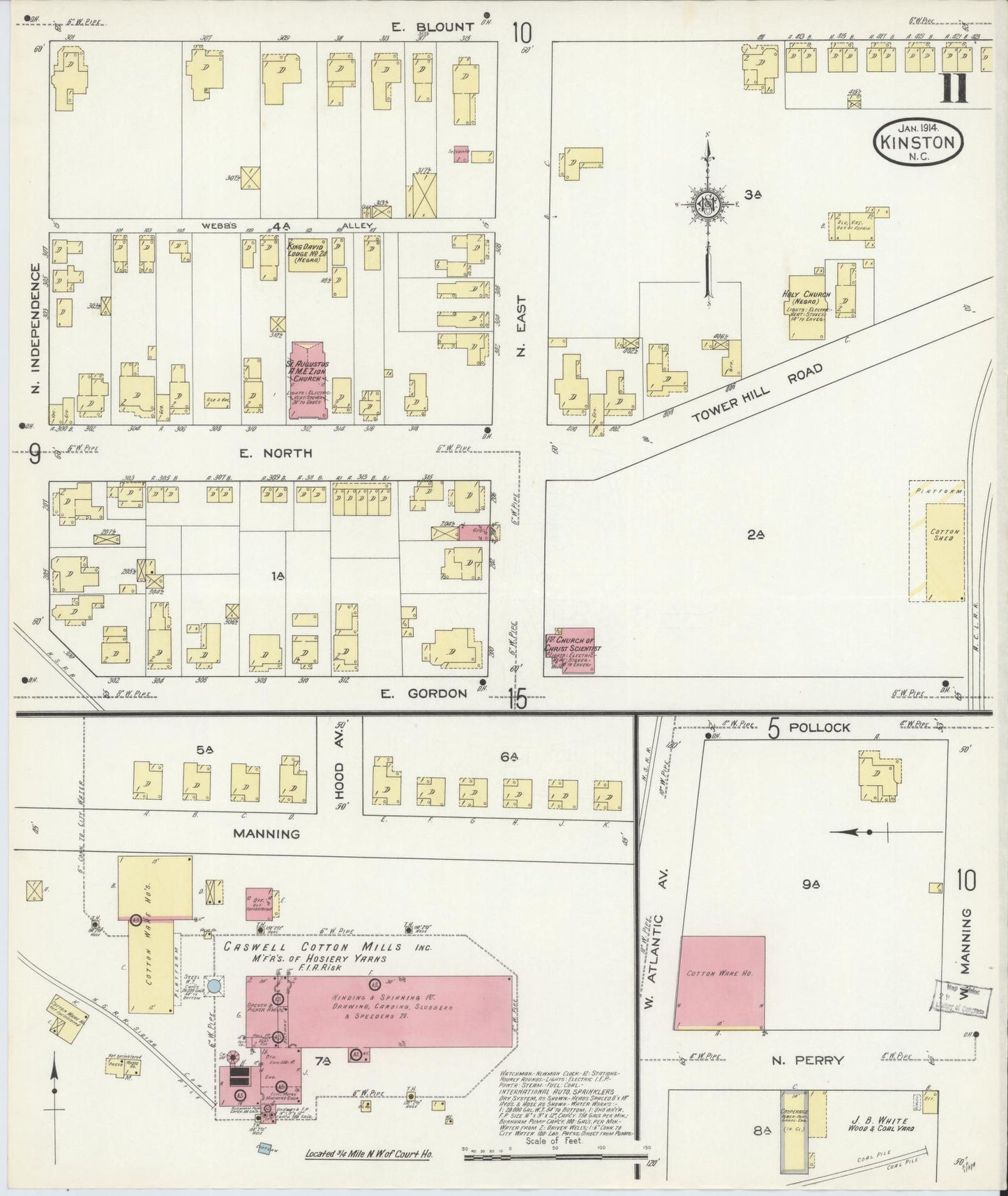Sanborn Fire Insurance Map from Kinston, Lenoir County, North Carolina (1914), Sheet #0011 - Complete Map Set gallery image, historic Sanborn map, vintage wall art, North Carolina North Carolina