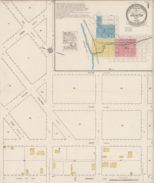 Sanborn Fire Insurance Map from Arlington, Gilliam County, Oregon (1922), Sheet #0001 - Historic Sanborn Fire Insurance Map Print, vintage old map wall art, antique decor, genealogy gift, Oregon Oregon map