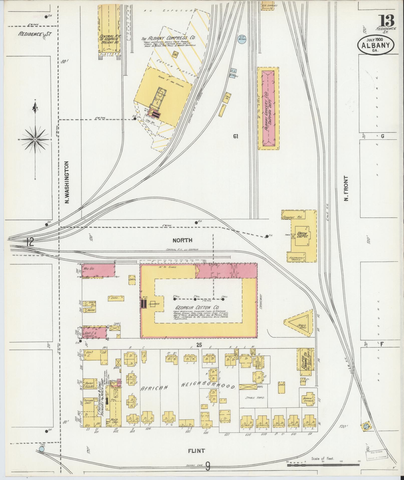 Sanborn Fire Insurance Map from Albany, Dougherty County, Georgia (1900), Sheet #0013 - Complete Map Set gallery image, historic Sanborn map, vintage wall art, Georgia Georgia