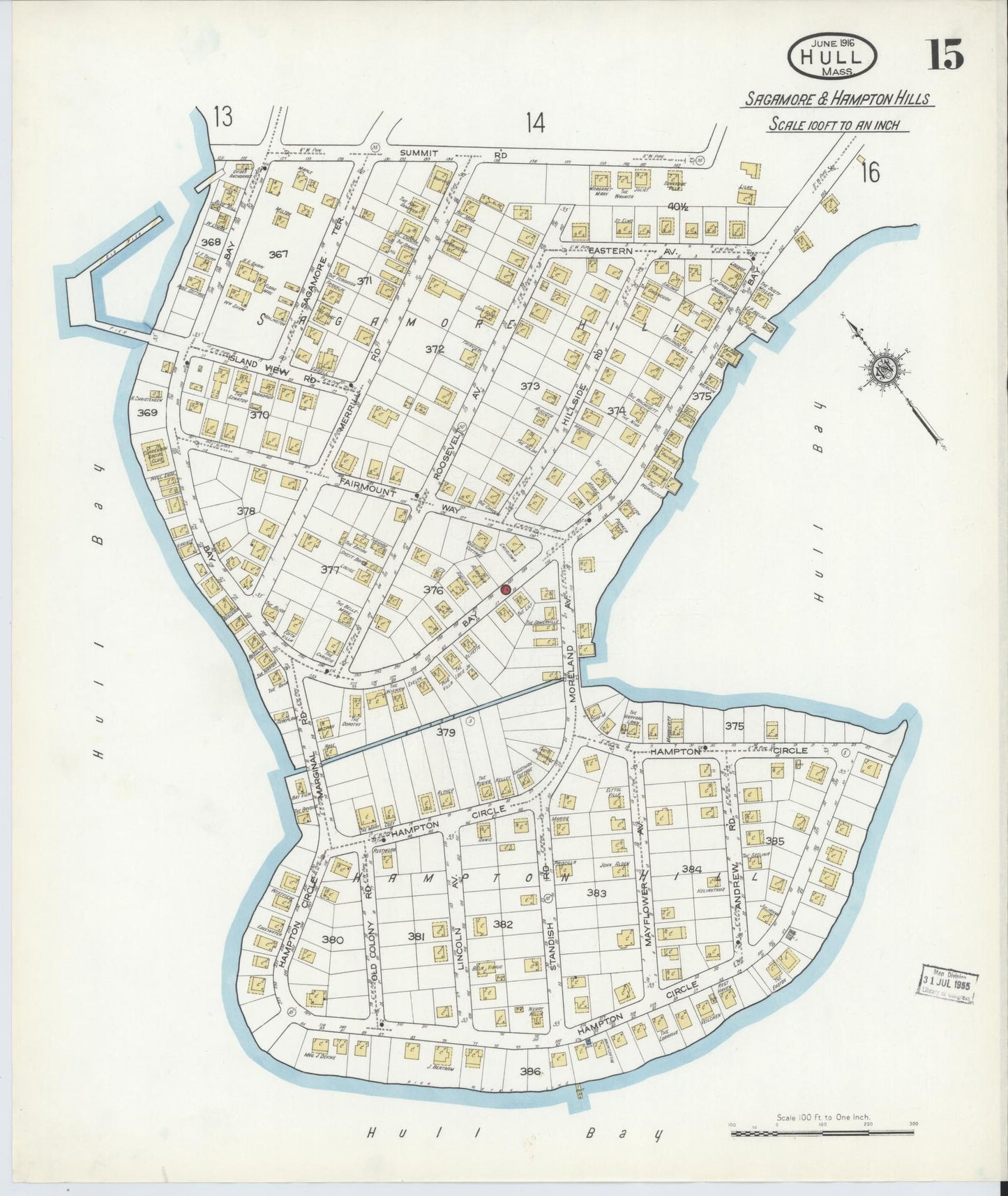 Sanborn Fire Insurance Map from Hull, Plymouth County, Massachusetts (1916), Sheet #0015 - Complete Map Set gallery image, historic Sanborn map, vintage wall art, Massachusetts Massachusetts